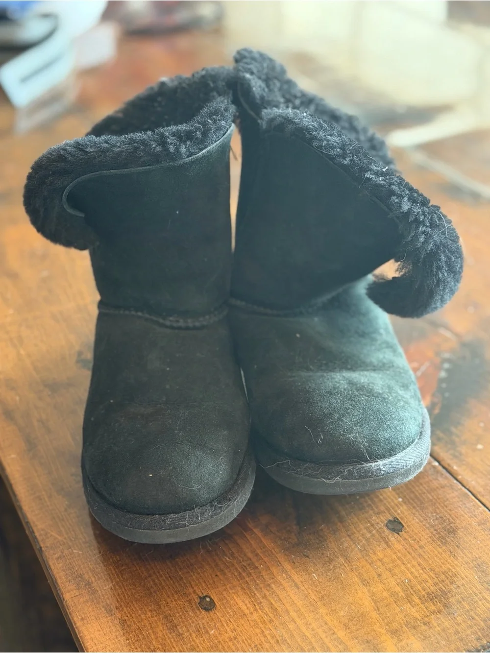 UGG Black Suede Fold-Over Shearling Boots